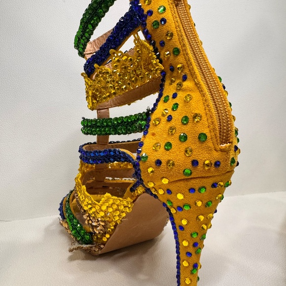 Vibrant Yellow Green & Blue Competition Heels– 5” Platform with Sparkling Stones - Picture 4 of 10